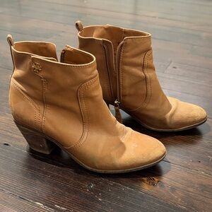 Tory Burch Tan Leather Ankle Booties with Side Zip